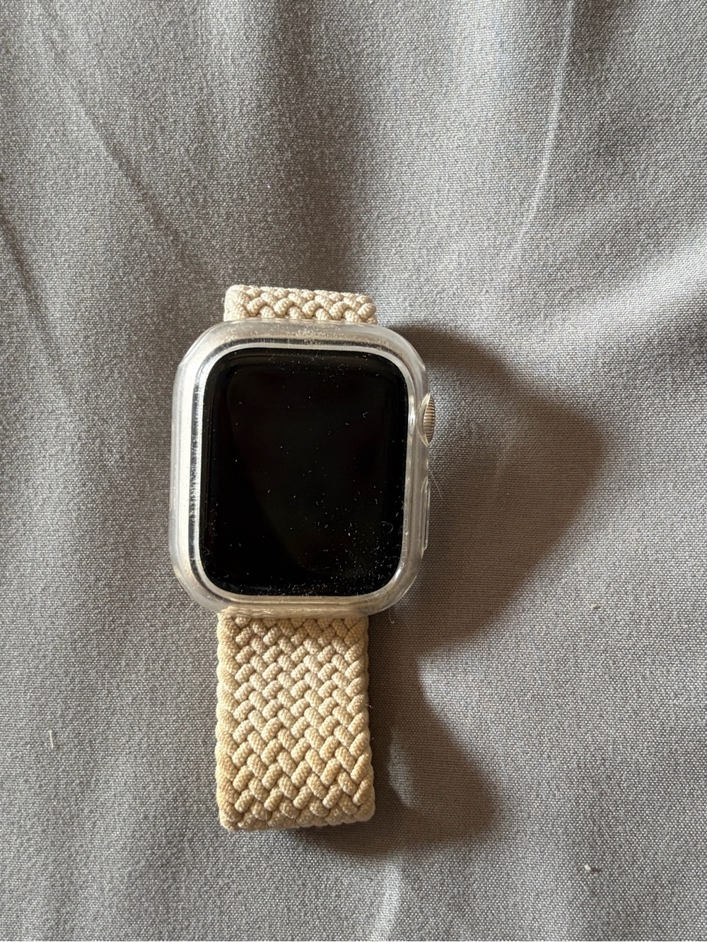 Apple Smartwatch with Cream Braided Band and Clear Case